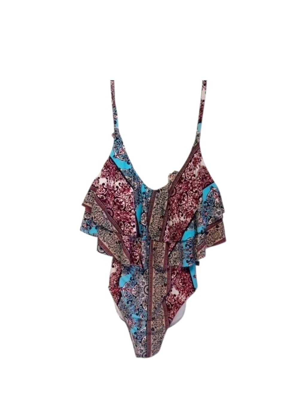 Aqua Rose One‑Piece Swimsuit XS Floral Ruffle Padded